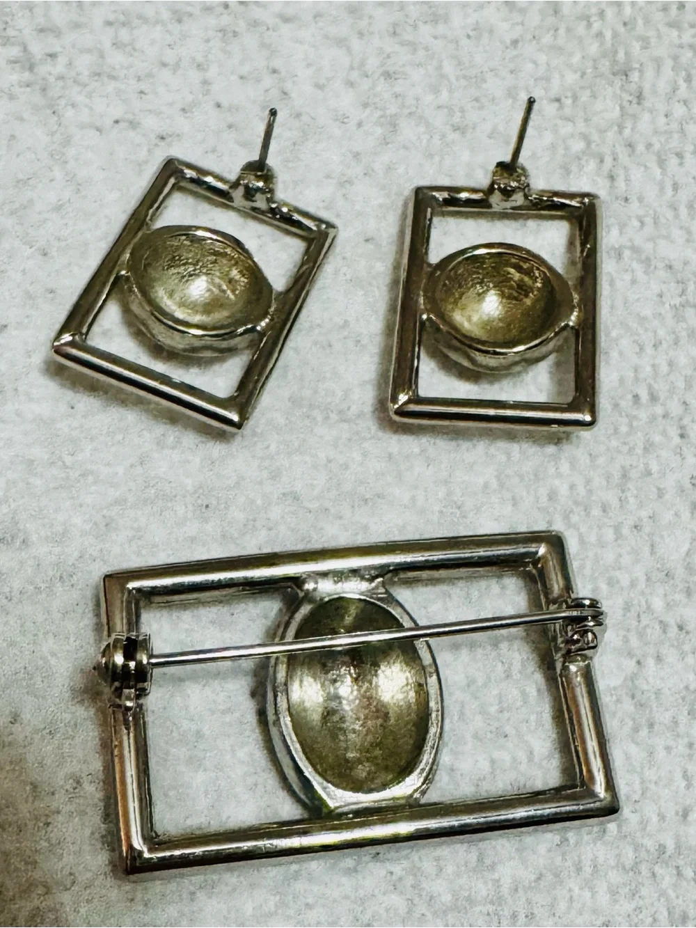 Mid Century Vintage Silver-Tone Brooch and Matching Earrings